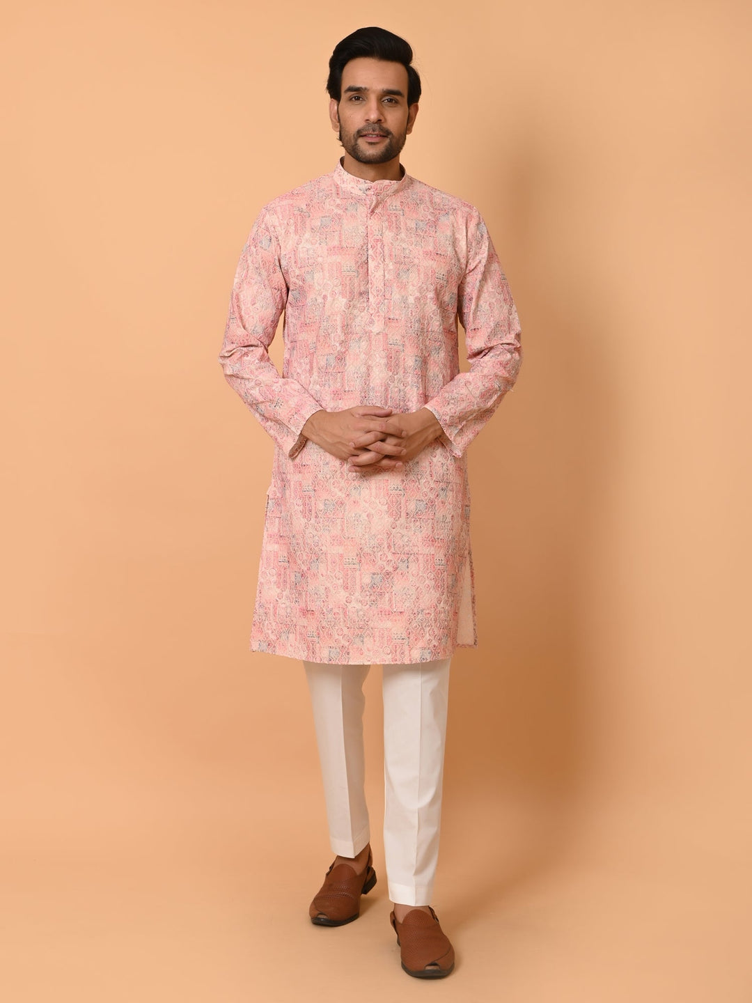 Printed Chikan Kurta Set | Cotton Blend Full Sleeve | Festive Wear