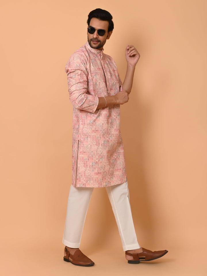 Printed Chikan Kurta Set | Cotton Blend Full Sleeve | Festive Wear