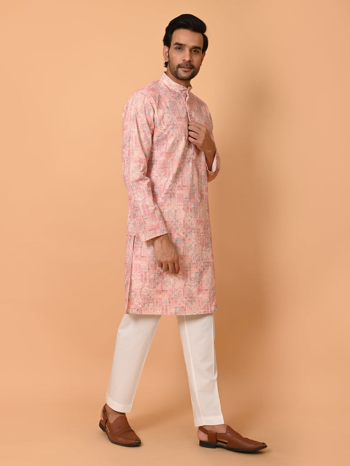 Printed Chikan Kurta Set | Cotton Blend Full Sleeve | Festive Wear