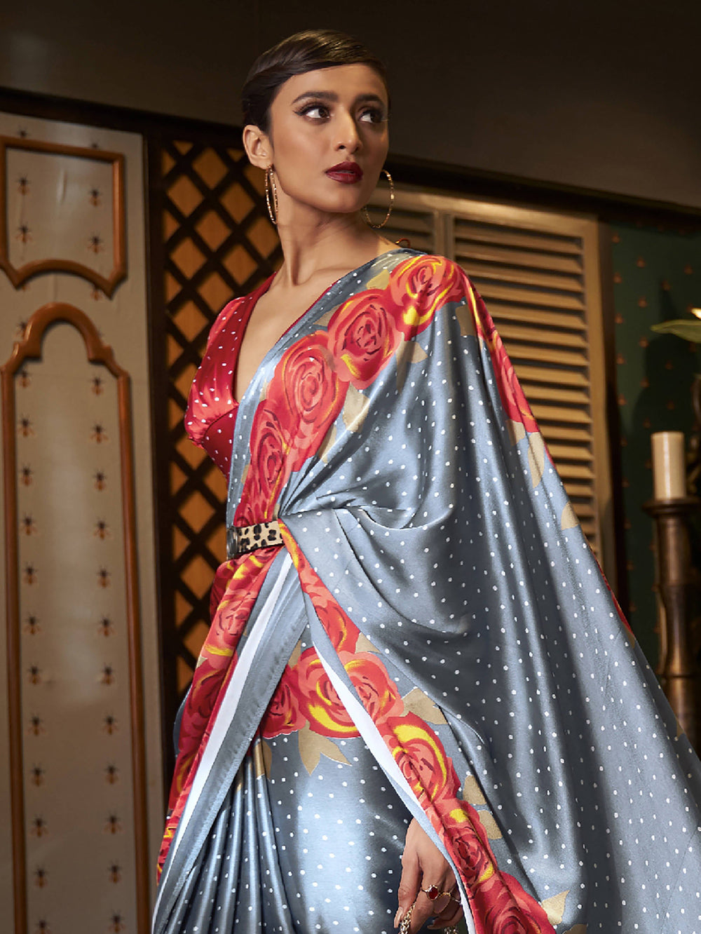 Vibrant color luxurious fabric exclusive attire crafted for elegance and style.