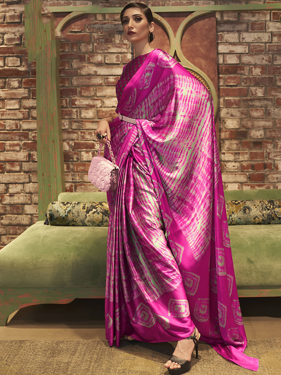 Pink satin saree crafted for elegance and style.