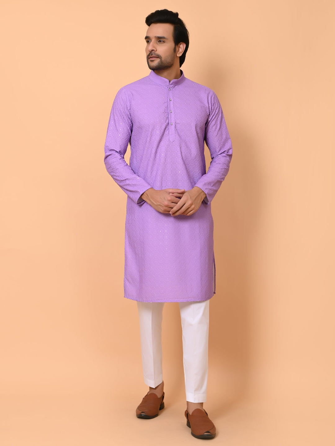 Sequence Chikan Cotton Blend Kurta Set | Festive Full Sleeves Design