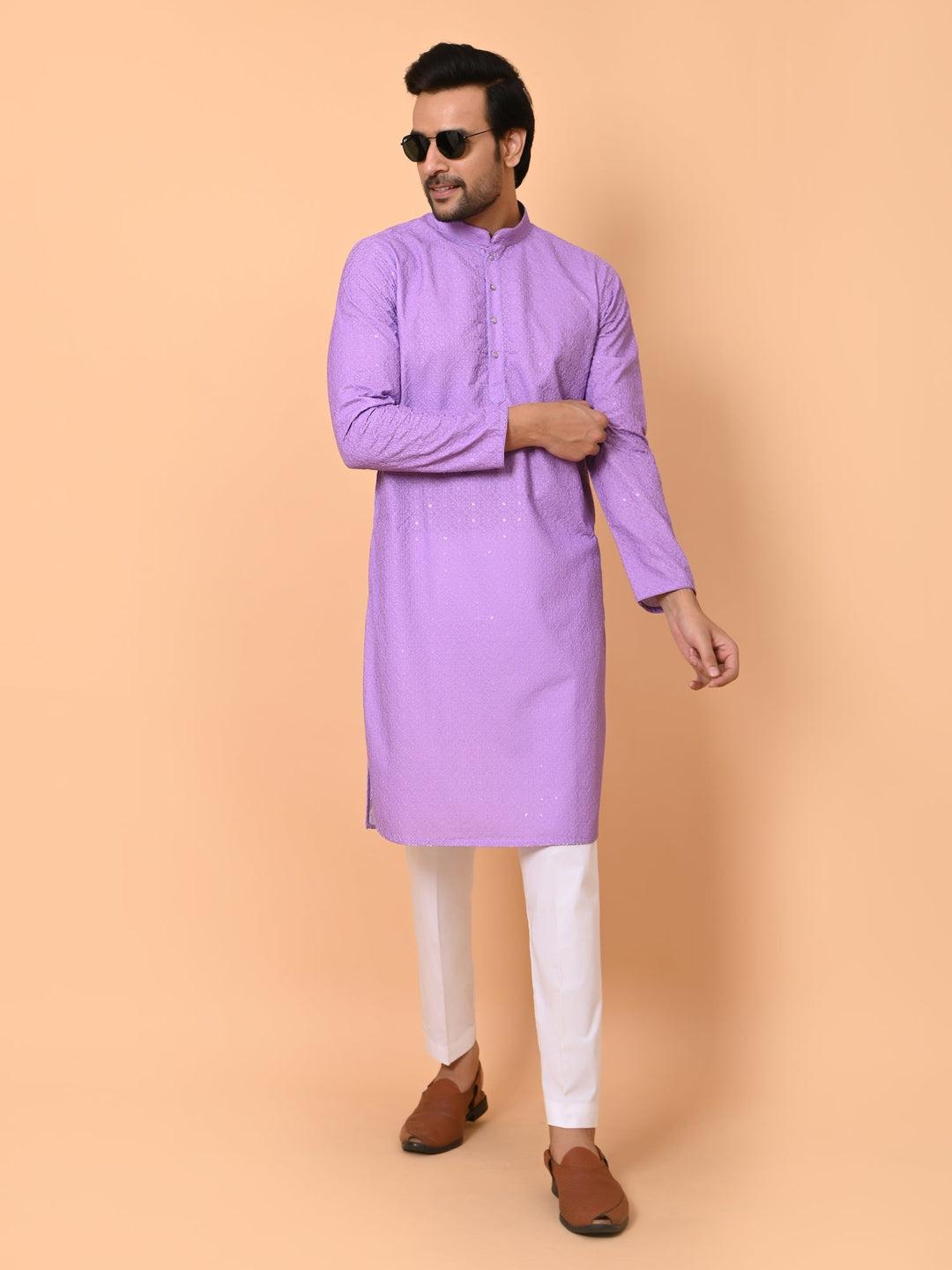 Sequence Chikan Cotton Blend Kurta Set | Festive Full Sleeves Design