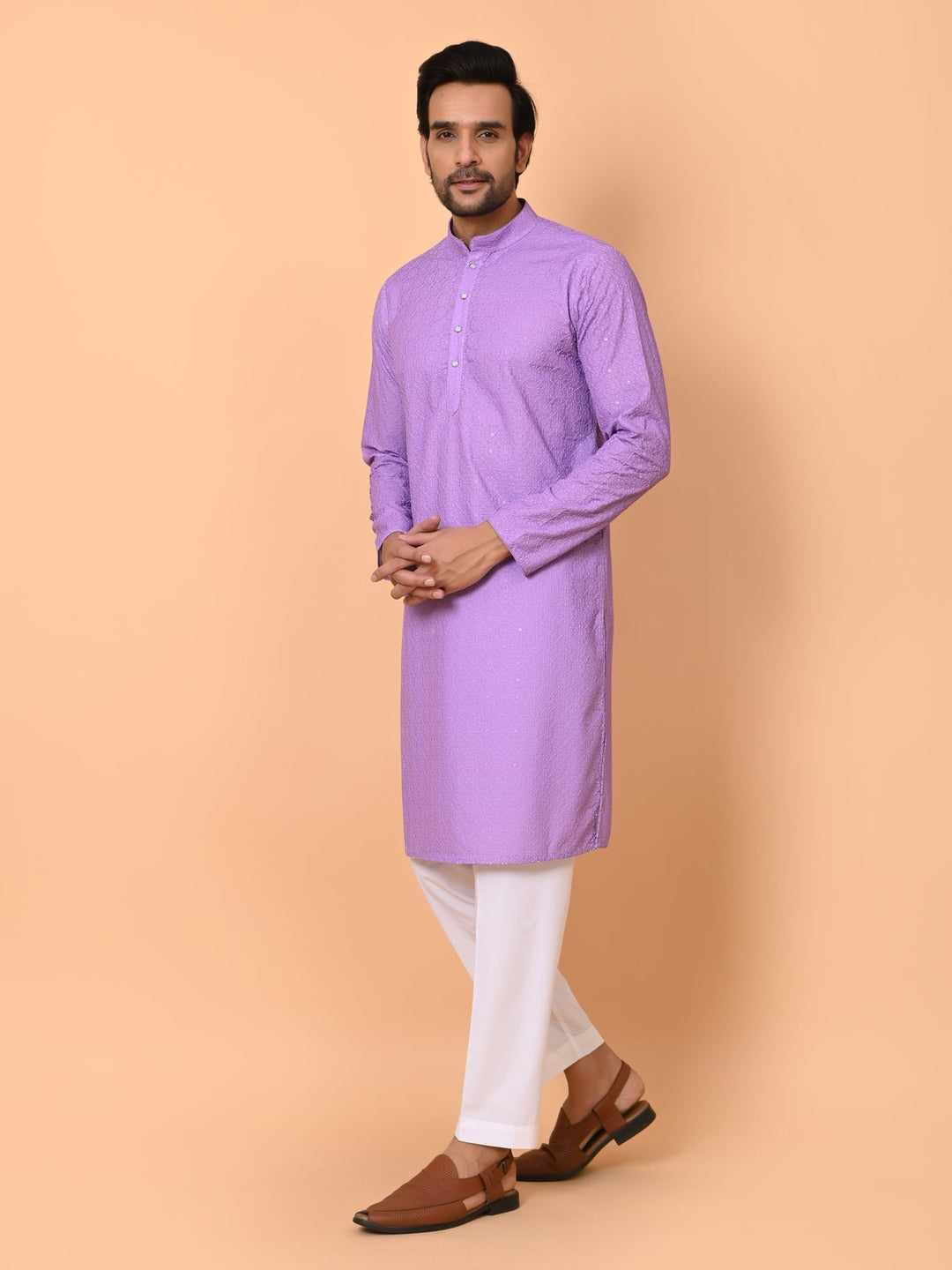 Sequence Chikan Cotton Blend Kurta Set | Festive Full Sleeves Design