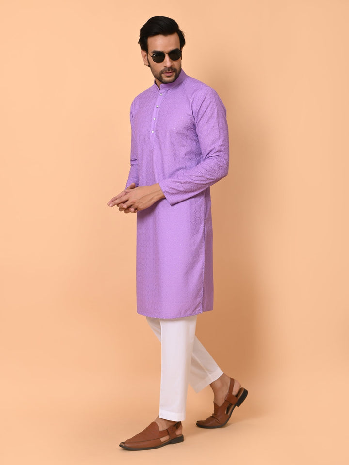 Sequence Chikan Cotton Blend Kurta Set | Festive Full Sleeves Design