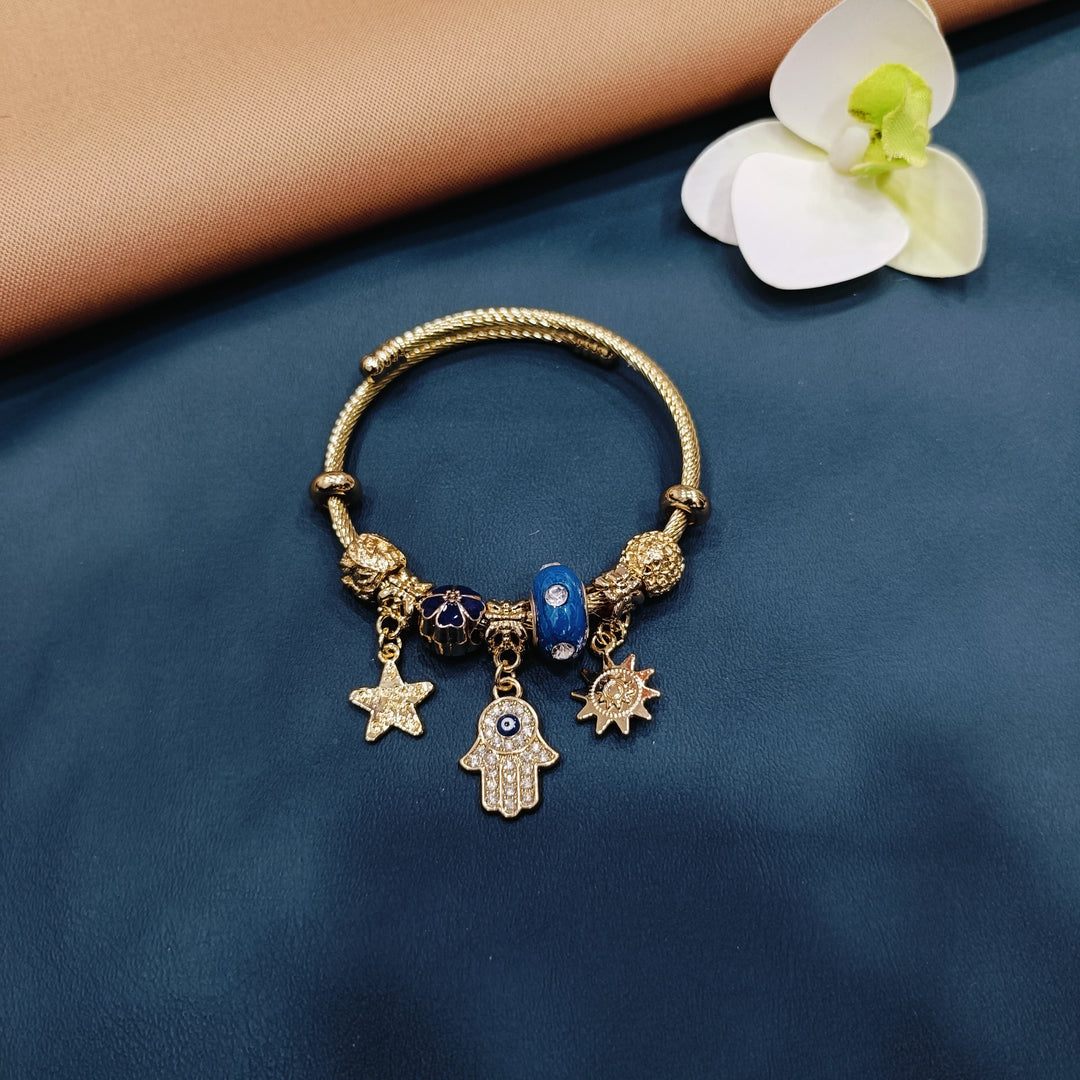 Luminous Pandora bracelet adorned with shimmering charms, great for both day and night looks.