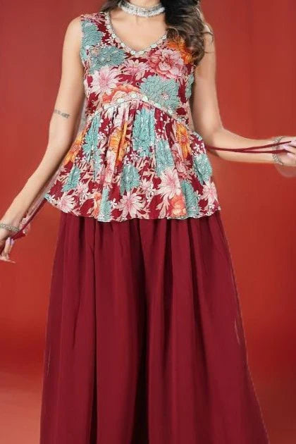 Front view of the Chinon fabric Co-Ord set showcasing the vibrant colors and flowy silhouette.