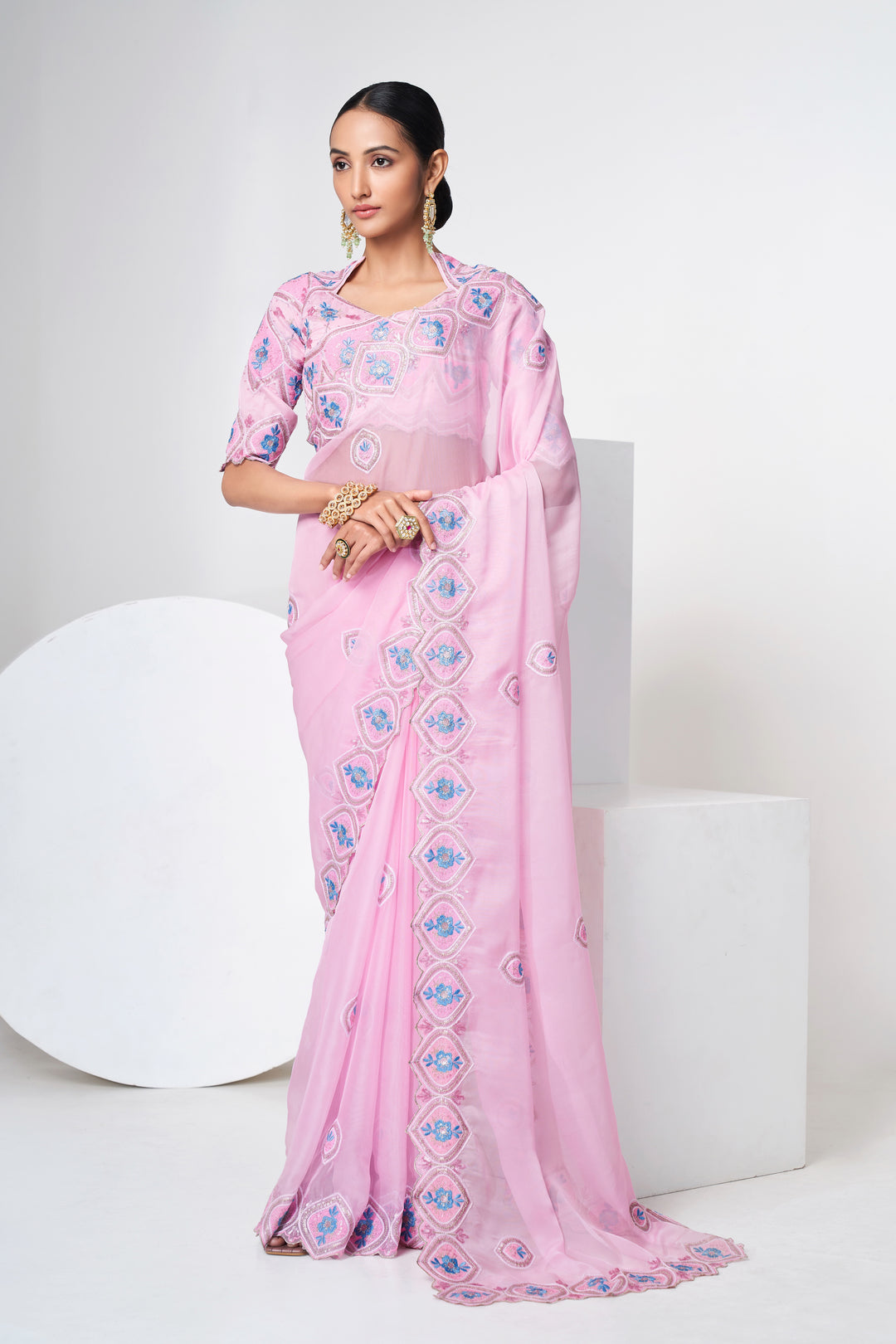 Exquisite Pink Saree | Thread & Sequin Work for Festive Occasions