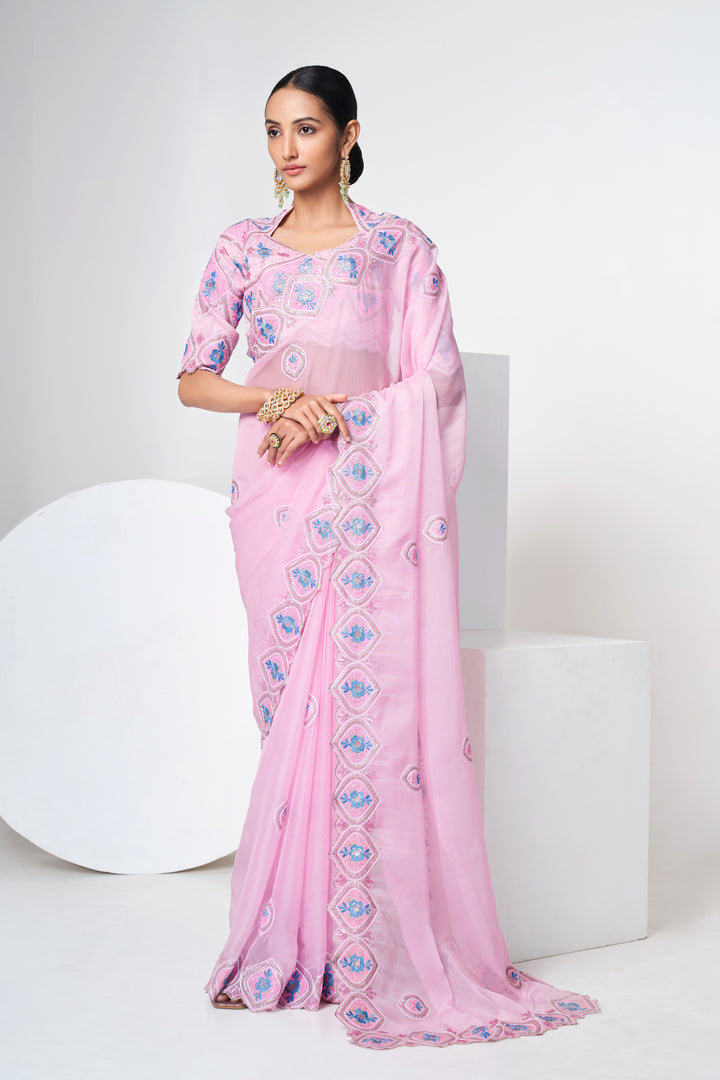 Exquisite Pink Saree | Thread & Sequin Work for Festive Occasions