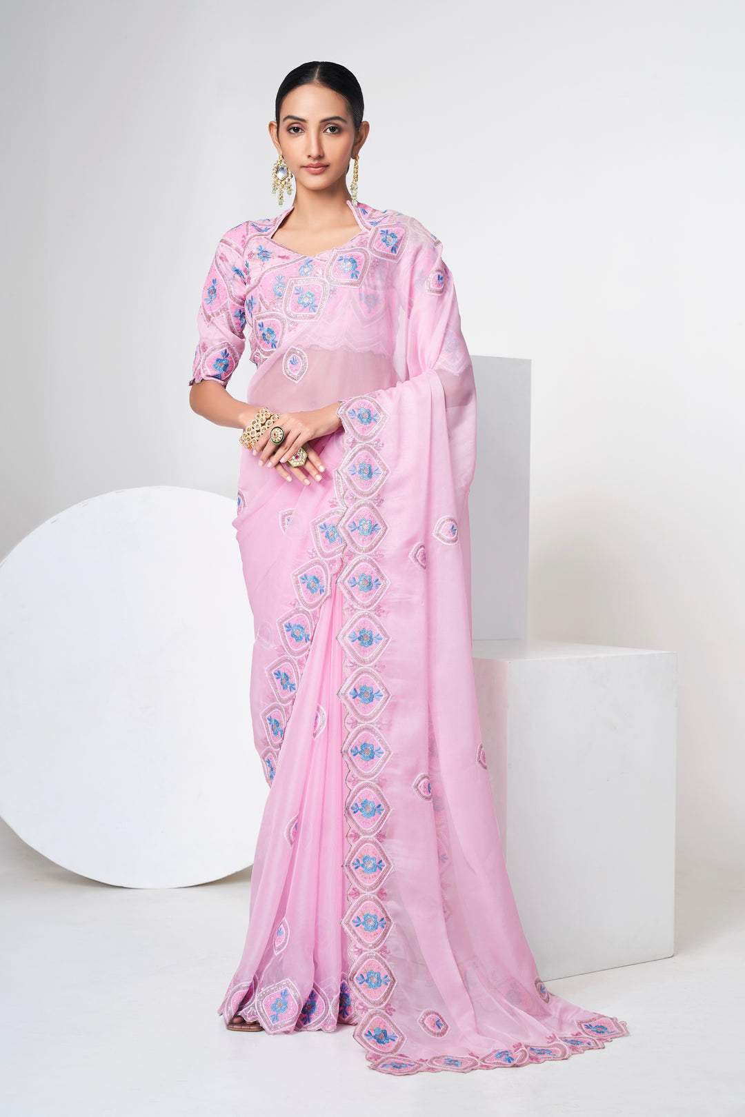 Exquisite Pink Saree | Thread & Sequin Work for Festive Occasions