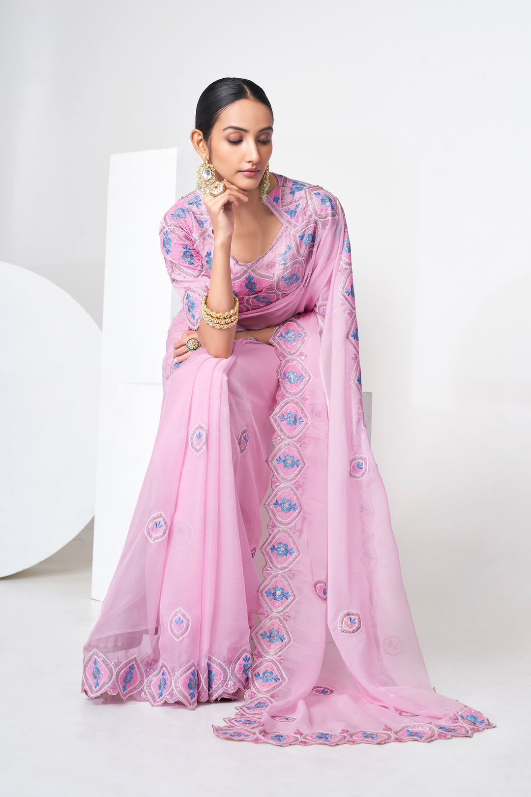 Exquisite Pink Saree | Thread & Sequin Work for Festive Occasions