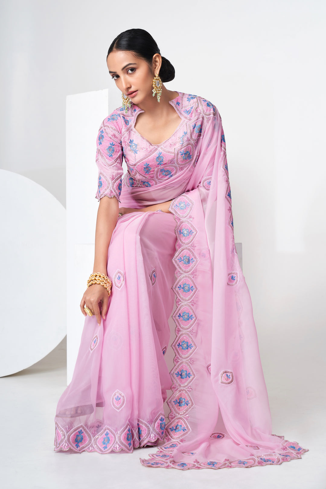 Exquisite Pink Saree | Thread & Sequin Work for Festive Occasions