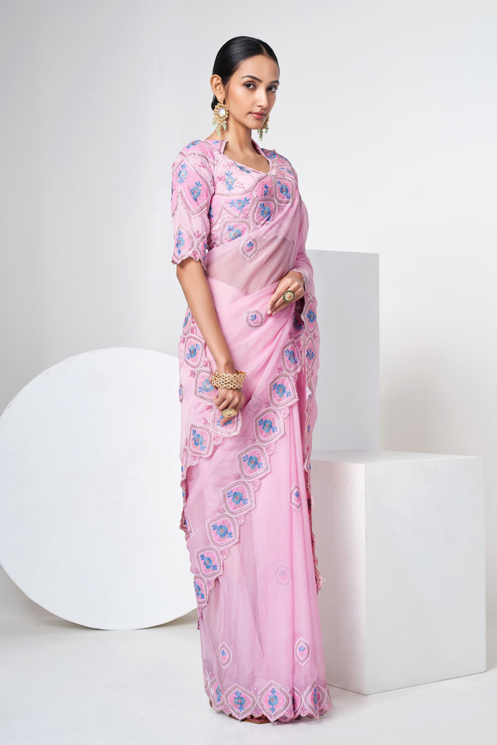 Exquisite Pink Saree | Thread & Sequin Work for Festive Occasions