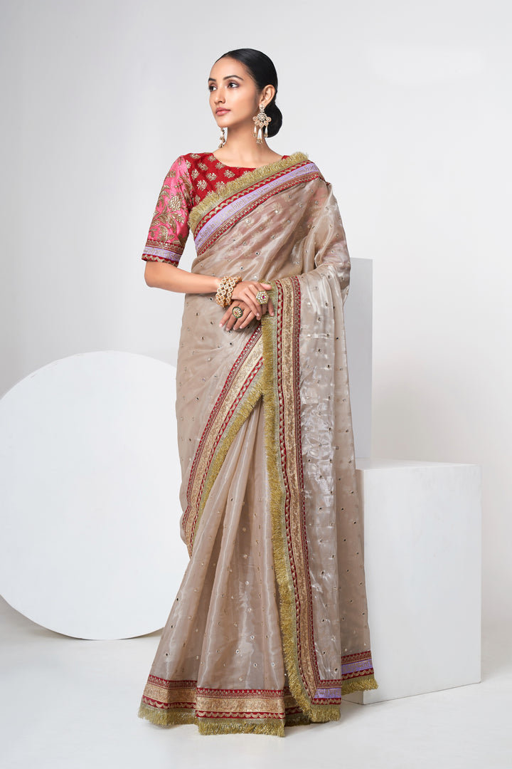 Exquisite Beige Saree | Zari, Dori & Sequin Work with Art Silk Blouse