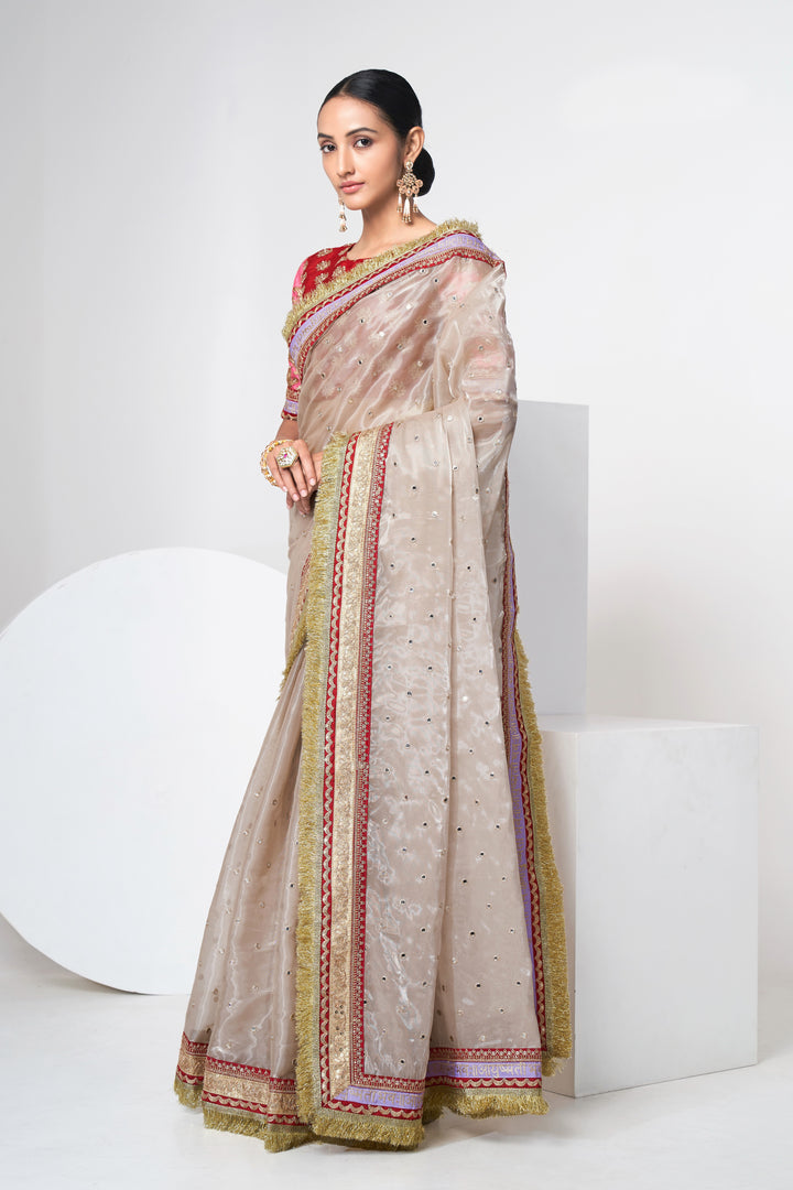 Exquisite Beige Saree | Zari, Dori & Sequin Work with Art Silk Blouse