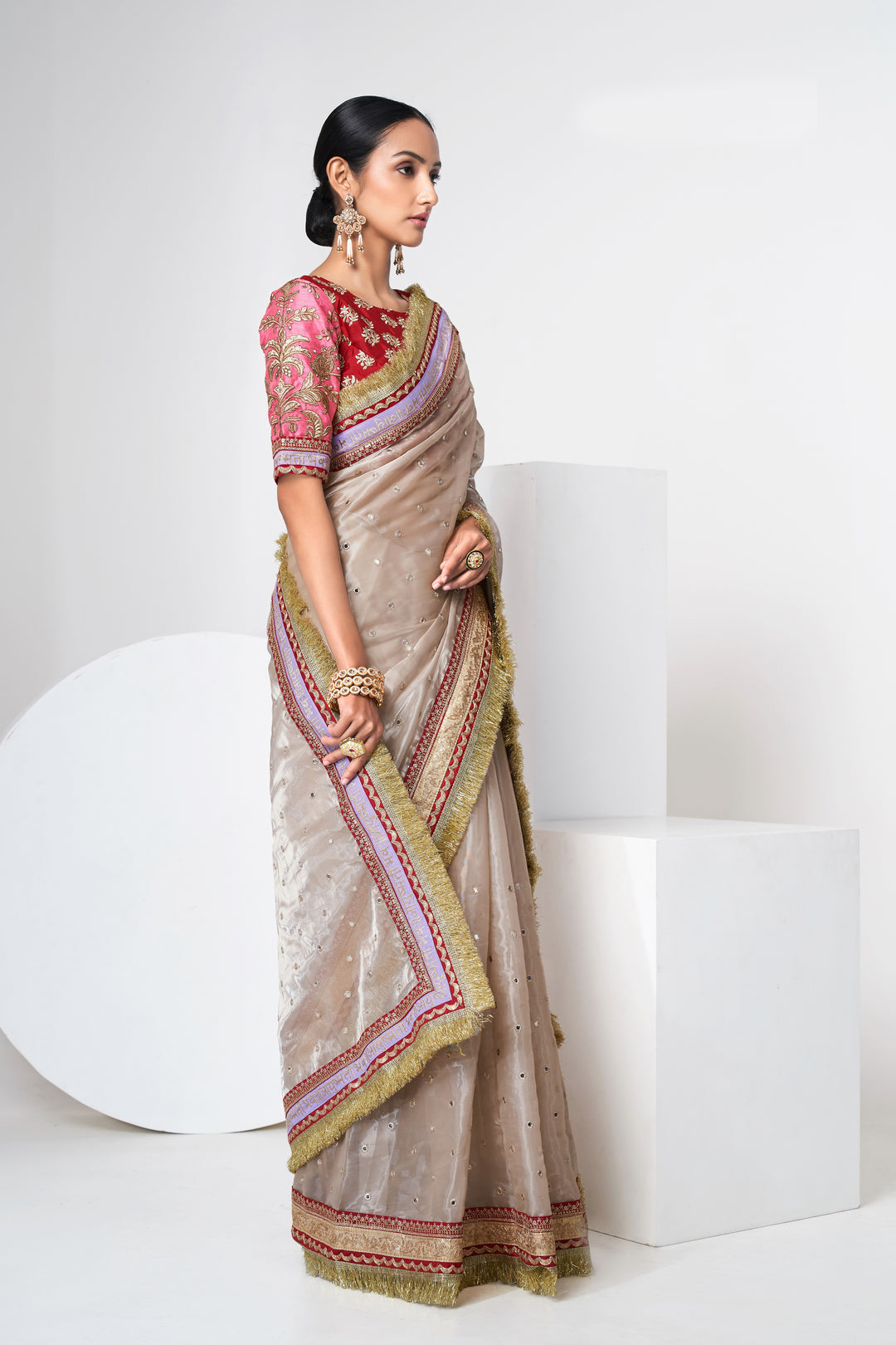 Exquisite Beige Saree | Zari, Dori & Sequin Work with Art Silk Blouse