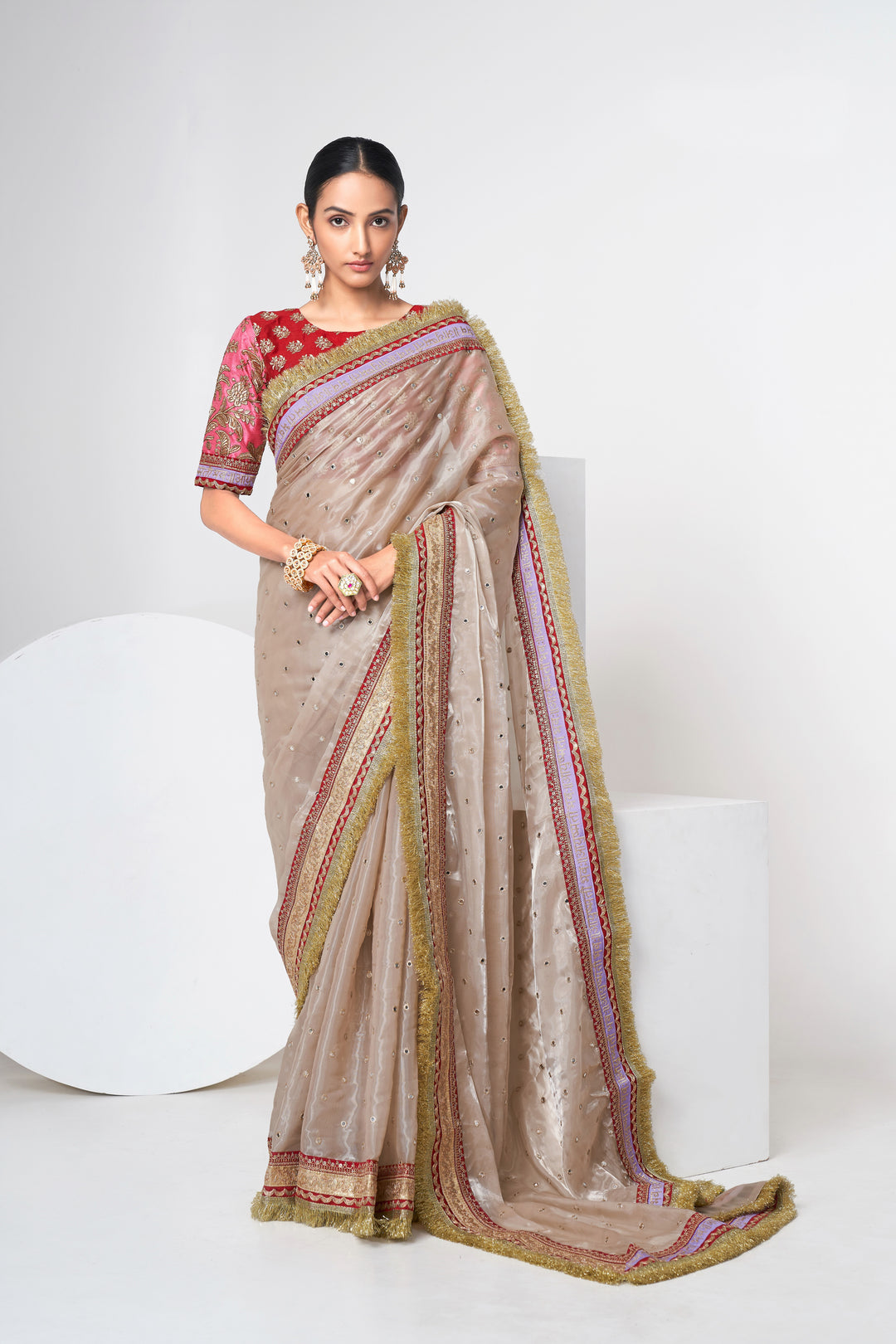 Exquisite Beige Saree | Zari, Dori & Sequin Work with Art Silk Blouse