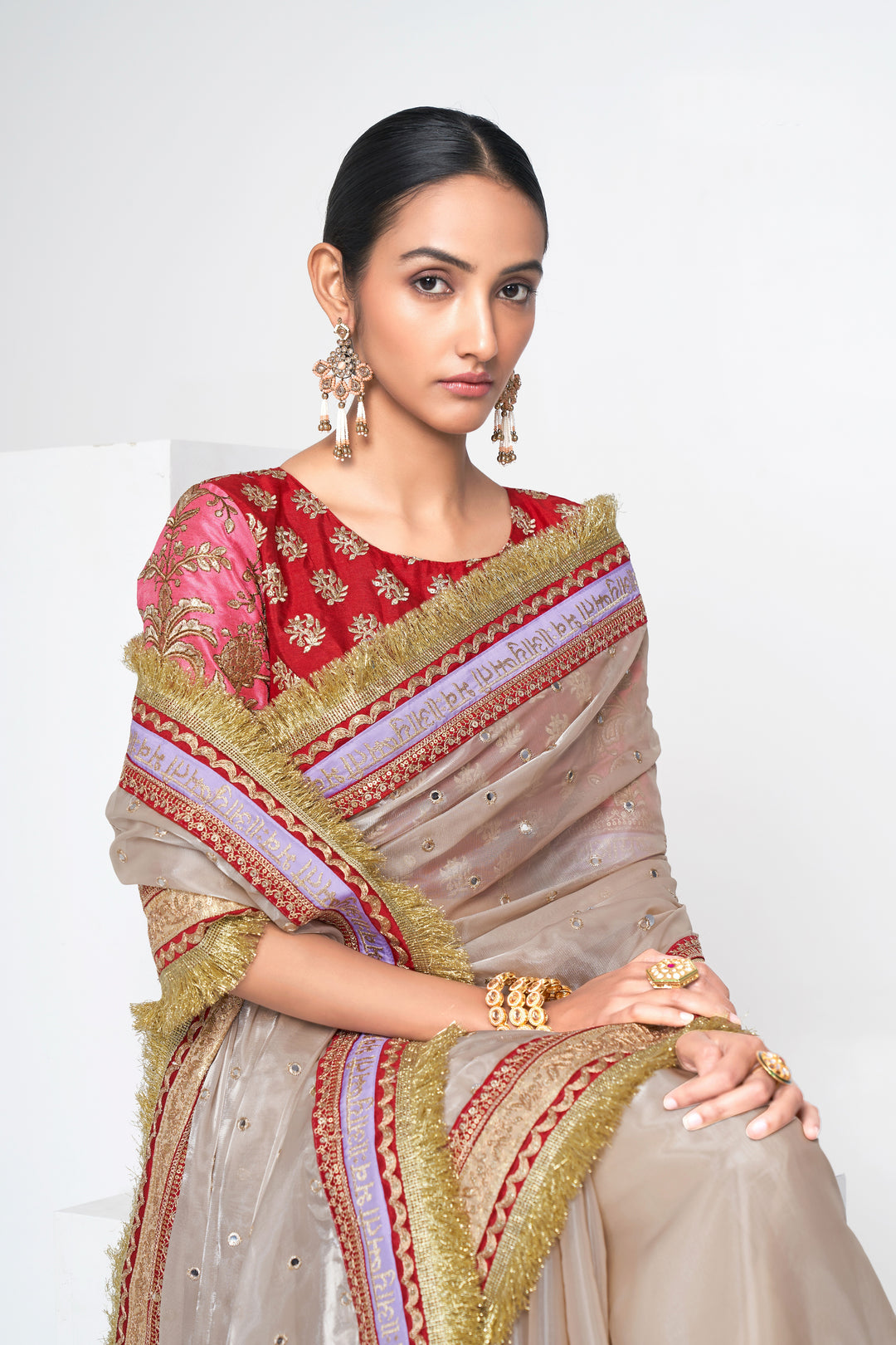 Exquisite Beige Saree | Zari, Dori & Sequin Work with Art Silk Blouse