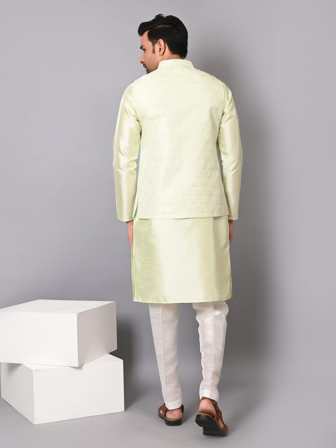 Checked Pista Jacket Kurta Set | Stylish Festive Wear for Men