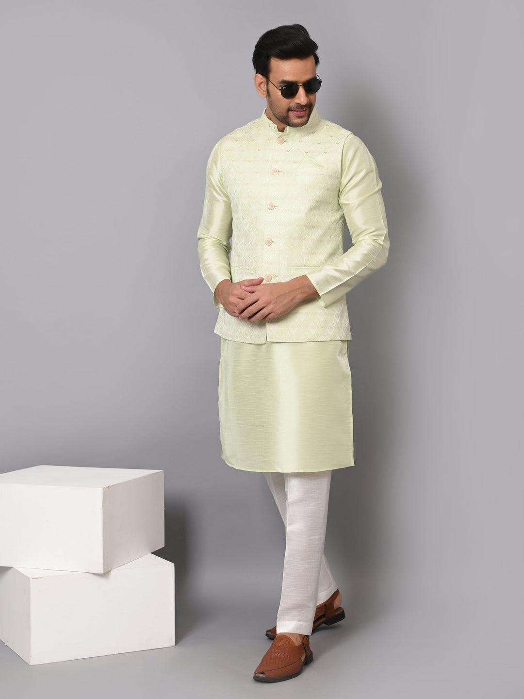 Checked Pista Jacket Kurta Set | Stylish Festive Wear for Men