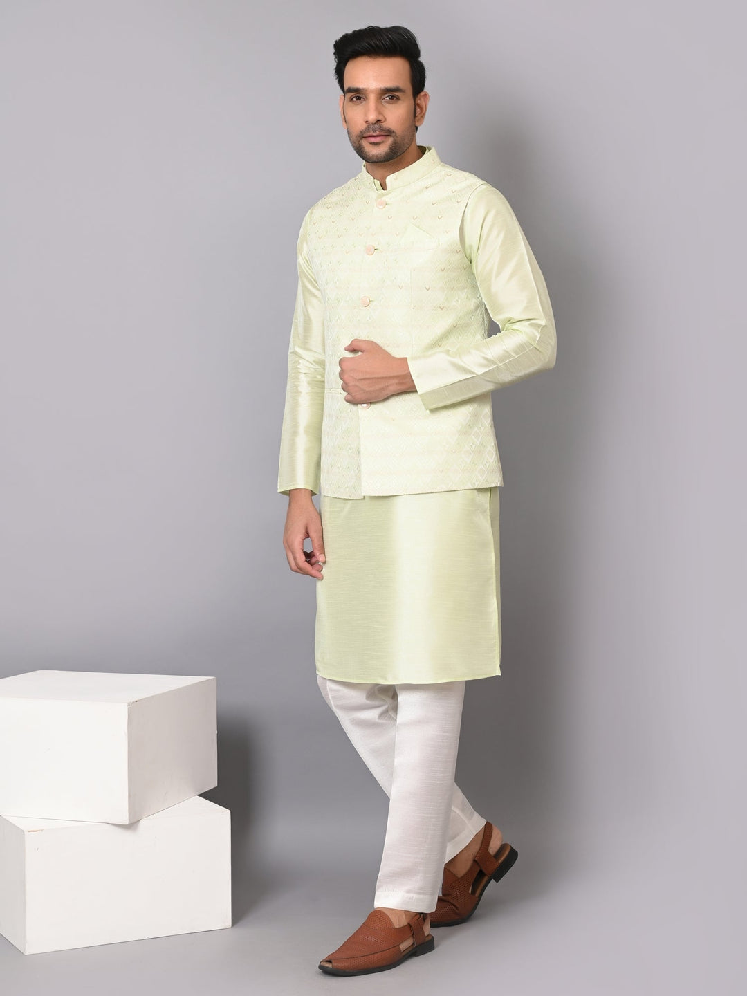 Checked Pista Jacket Kurta Set | Stylish Festive Wear for Men