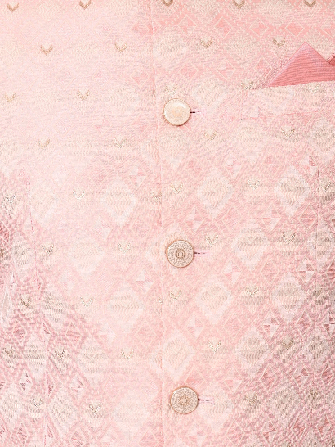 Checked Pink Jacket Kurta Set | Festive Poly Silk Stand Collar Design