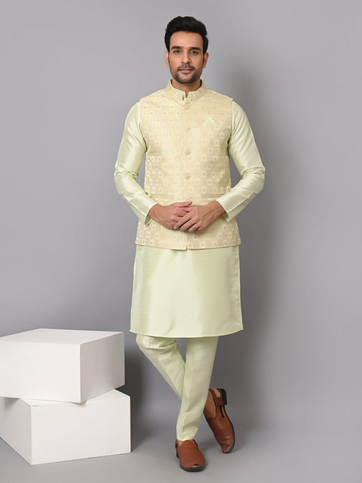 Checked Pista Jacket Kurta Set | Traditional Festive Attire for Men