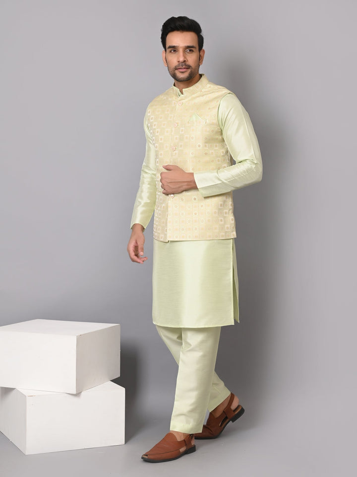 Checked Pista Jacket Kurta Set | Traditional Festive Attire for Men