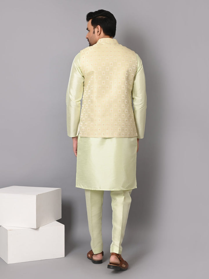 Checked Pista Jacket Kurta Set | Traditional Festive Attire for Men