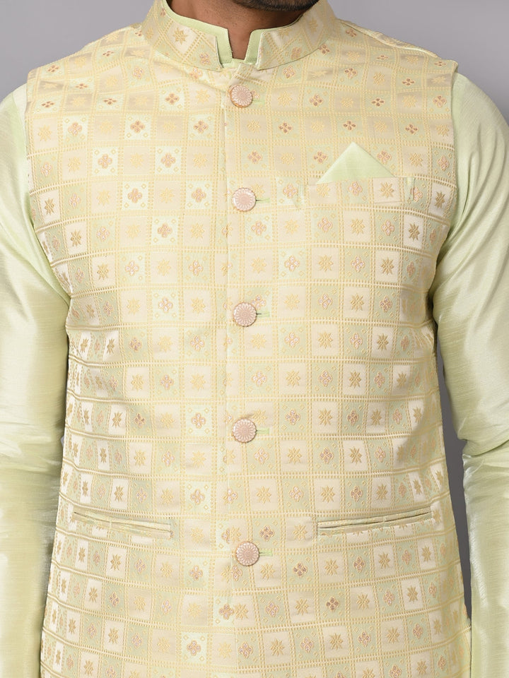 Checked Pista Jacket Kurta Set | Traditional Festive Attire for Men