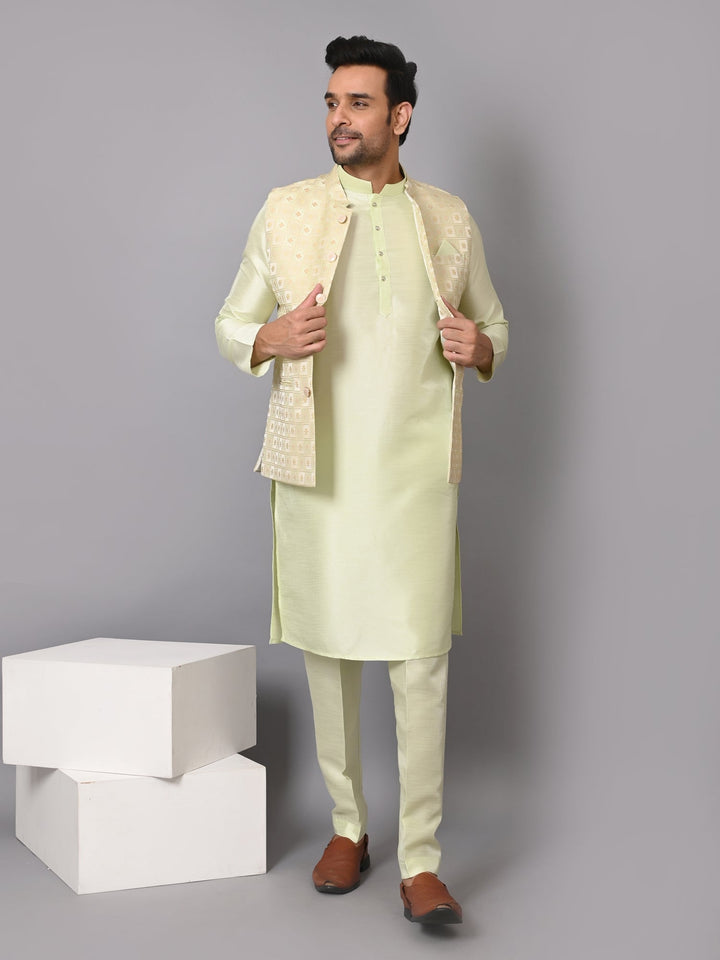 Checked Pista Jacket Kurta Set | Traditional Festive Attire for Men