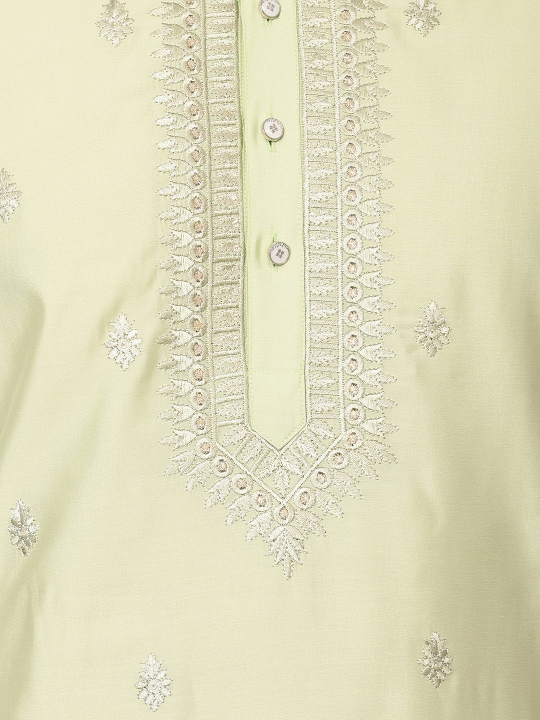 Leafs Embroidered Pista Kurta Set | Festive Poly Silk Full Sleeves Design