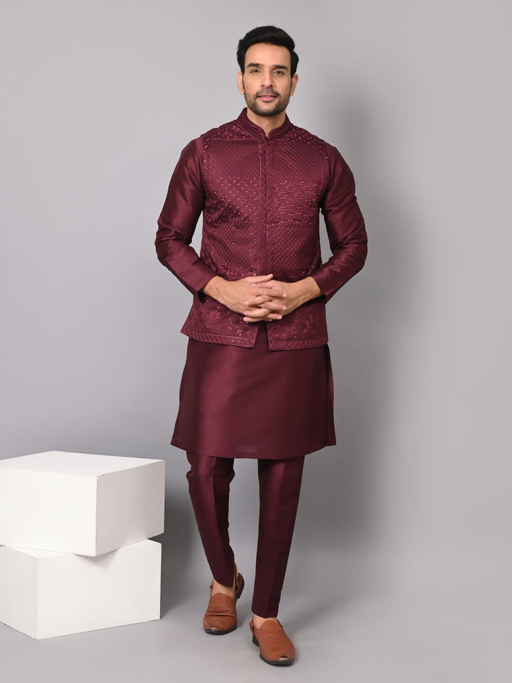 Sequence Embroidered Unique Jacket Kurta Set | Festive Poly Silk Ensemble