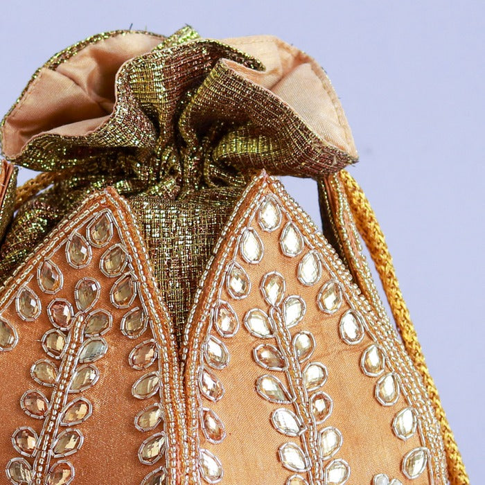 Sindh Kundan Handwork Mini Lotus Potli | Exclusive Silk Accessory