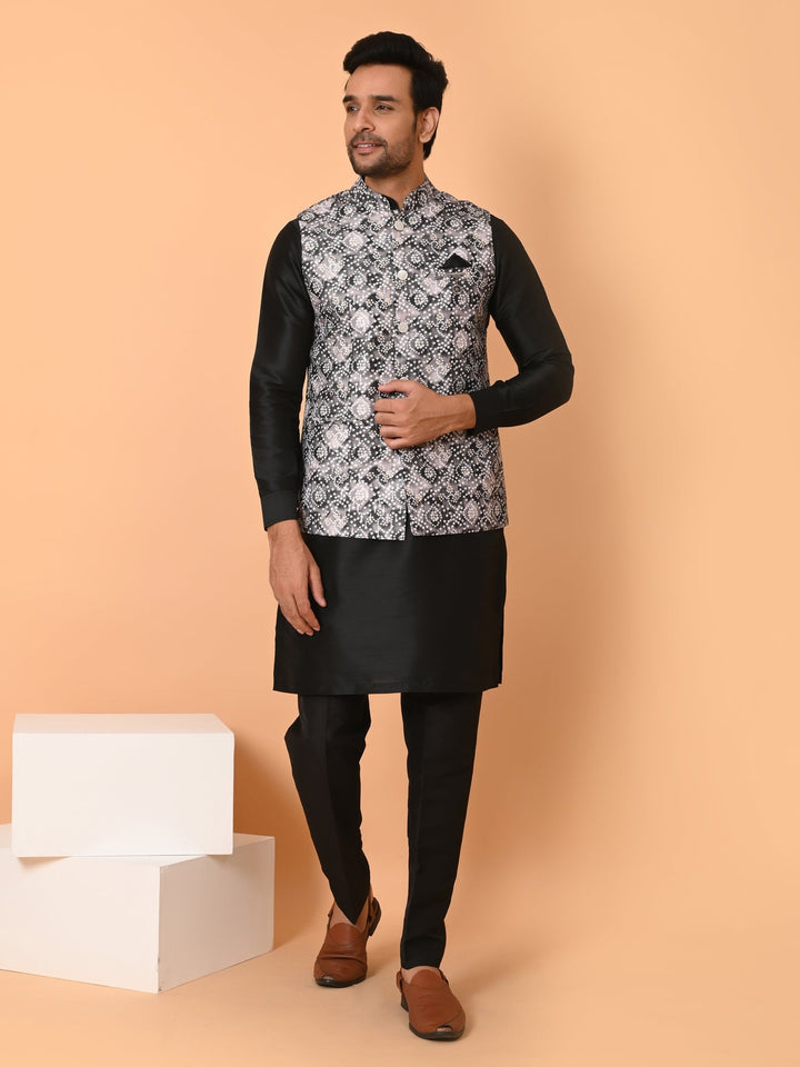 Bandhani Printed Jacket Kurta Set | Festive Poly Silk Outfit