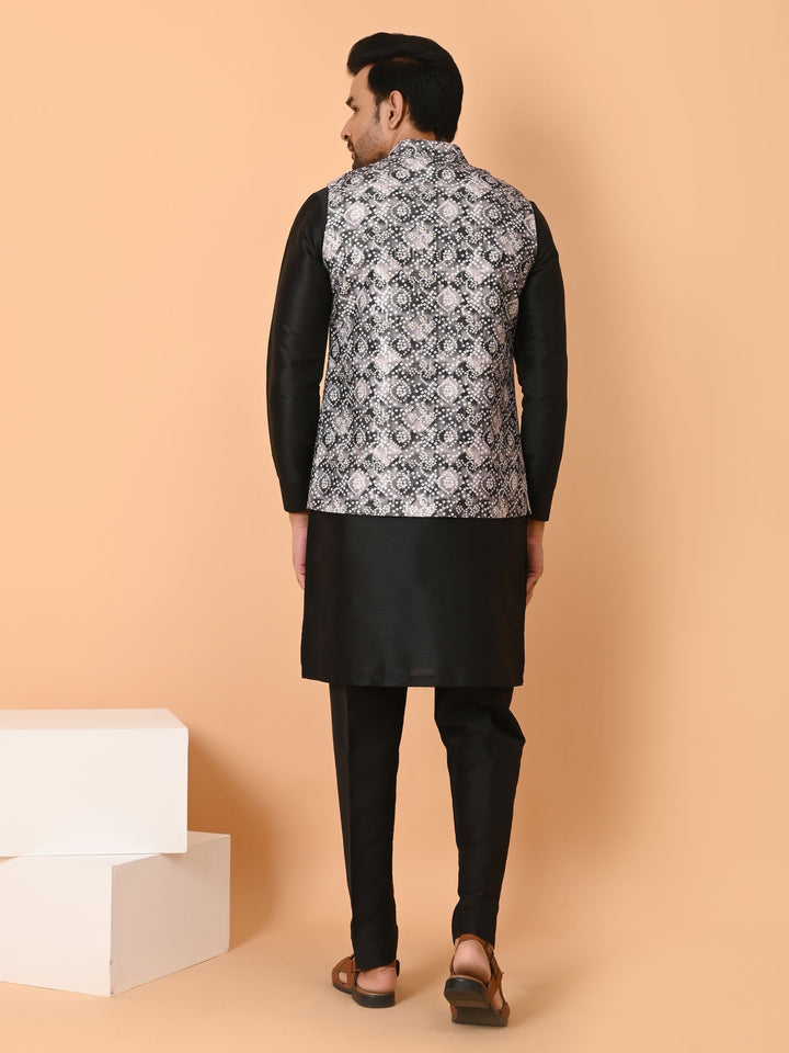 Bandhani Printed Jacket Kurta Set | Festive Poly Silk Outfit