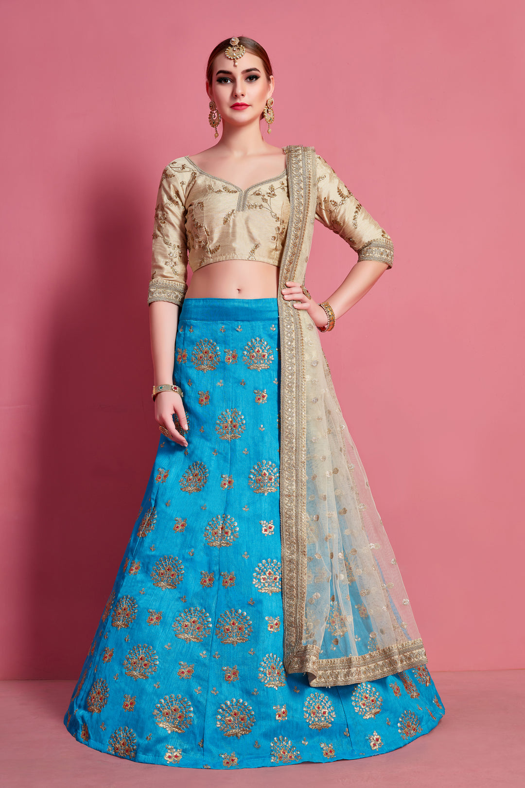 Elegant Art Silk Embroidered Lehenga Choli | Bridal Party Wear