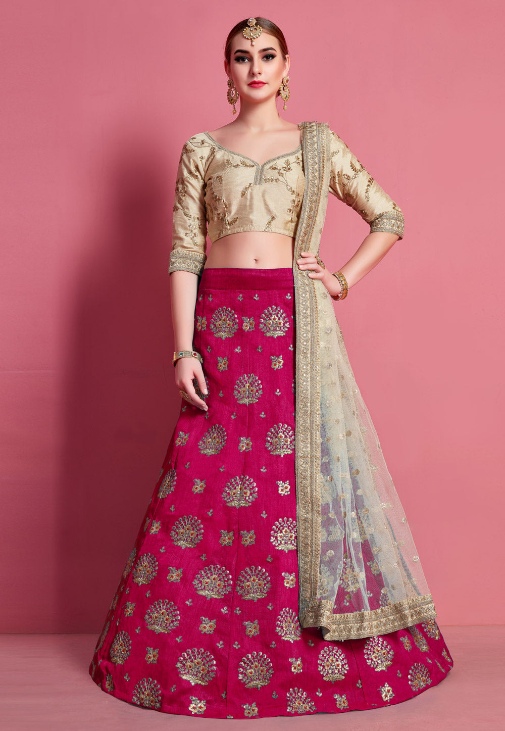 Elegant Art Silk Embroidered Lehenga Choli | Bridal Party Wear