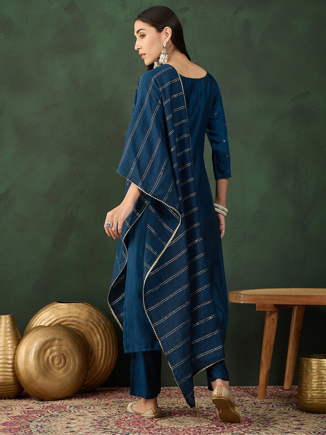 Stunning Navy Blue Embroidered Silk Festival Wear Salwar Kameez