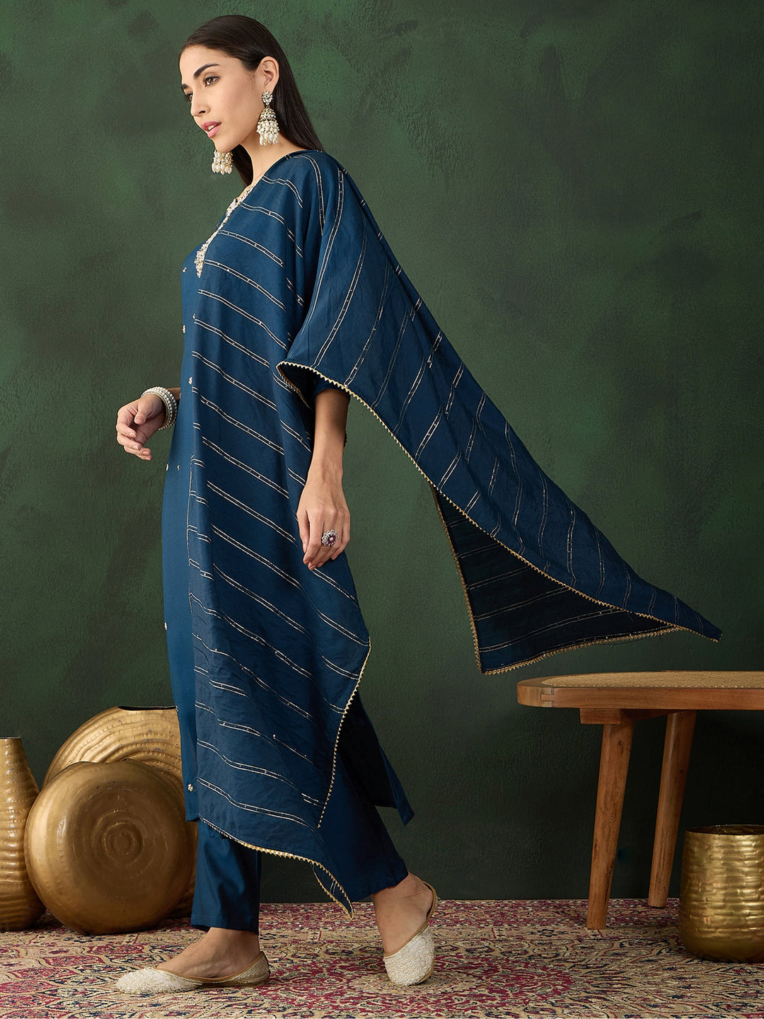 Stunning Navy Blue Embroidered Silk Festival Wear Salwar Kameez