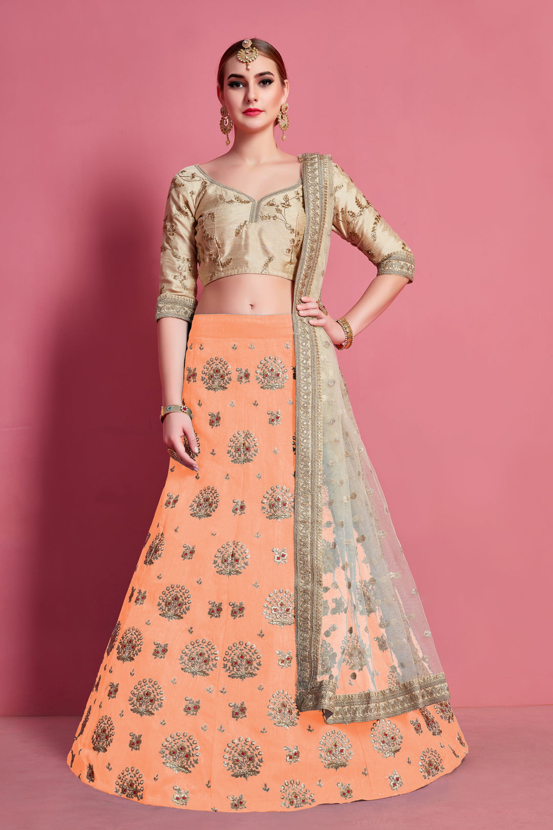 Elegant Art Silk Embroidered Lehenga Choli | Bridal Party Wear