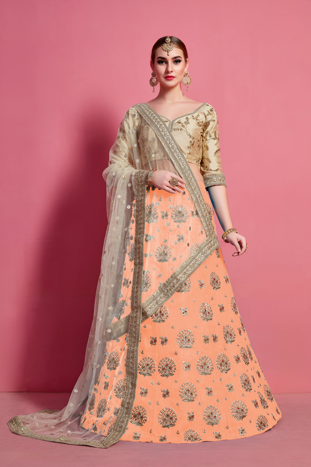 Elegant Art Silk Embroidered Lehenga Choli | Bridal Party Wear