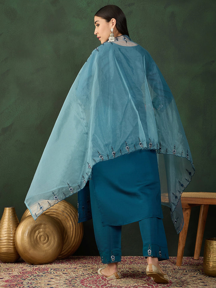 Marvelous Blue Embroidered Chinon Festival Wear Salwar Kameez