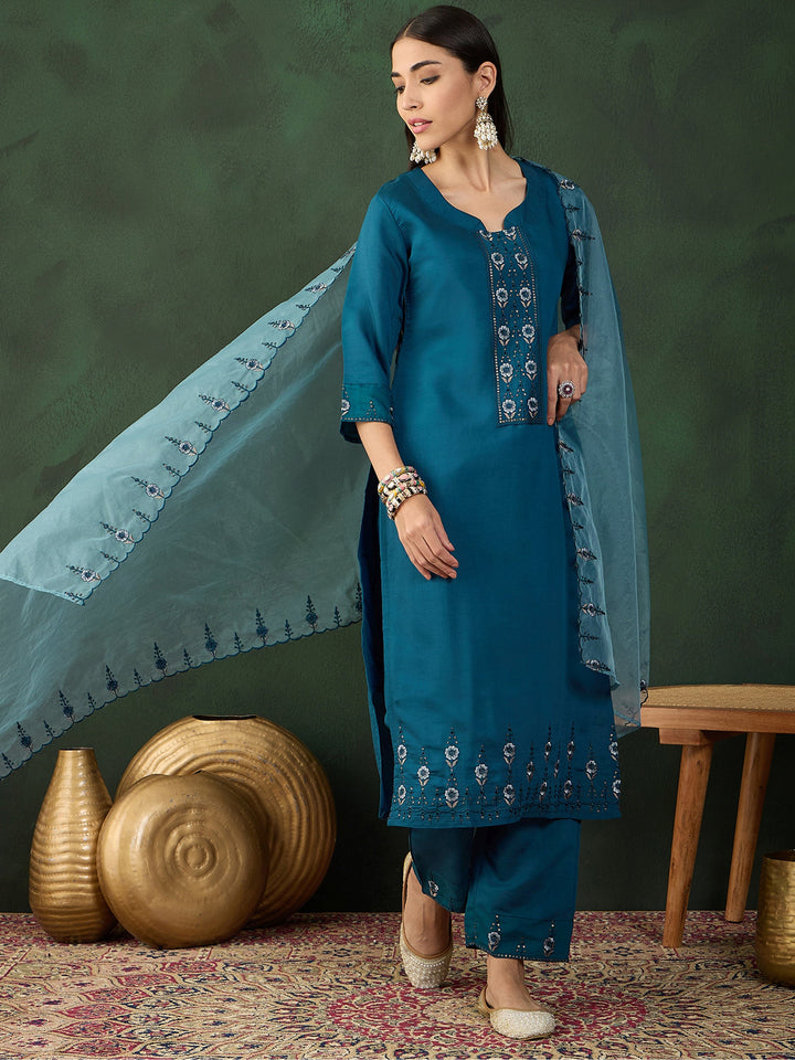 Marvelous Blue Embroidered Chinon Festival Wear Salwar Kameez