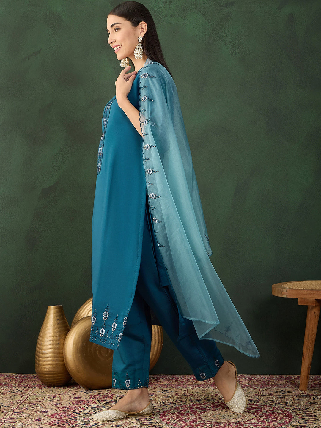 Marvelous Blue Embroidered Chinon Festival Wear Salwar Kameez