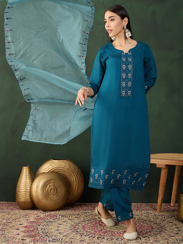 Marvelous Blue Embroidered Chinon Festival Wear Salwar Kameez