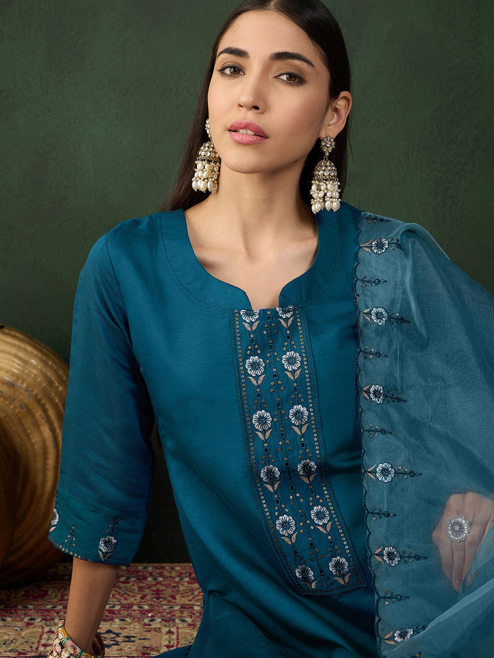 Marvelous Blue Embroidered Chinon Festival Wear Salwar Kameez