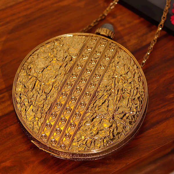 Qurbat Embellished Brass Clutch | Elegant Vintage Statement Bag