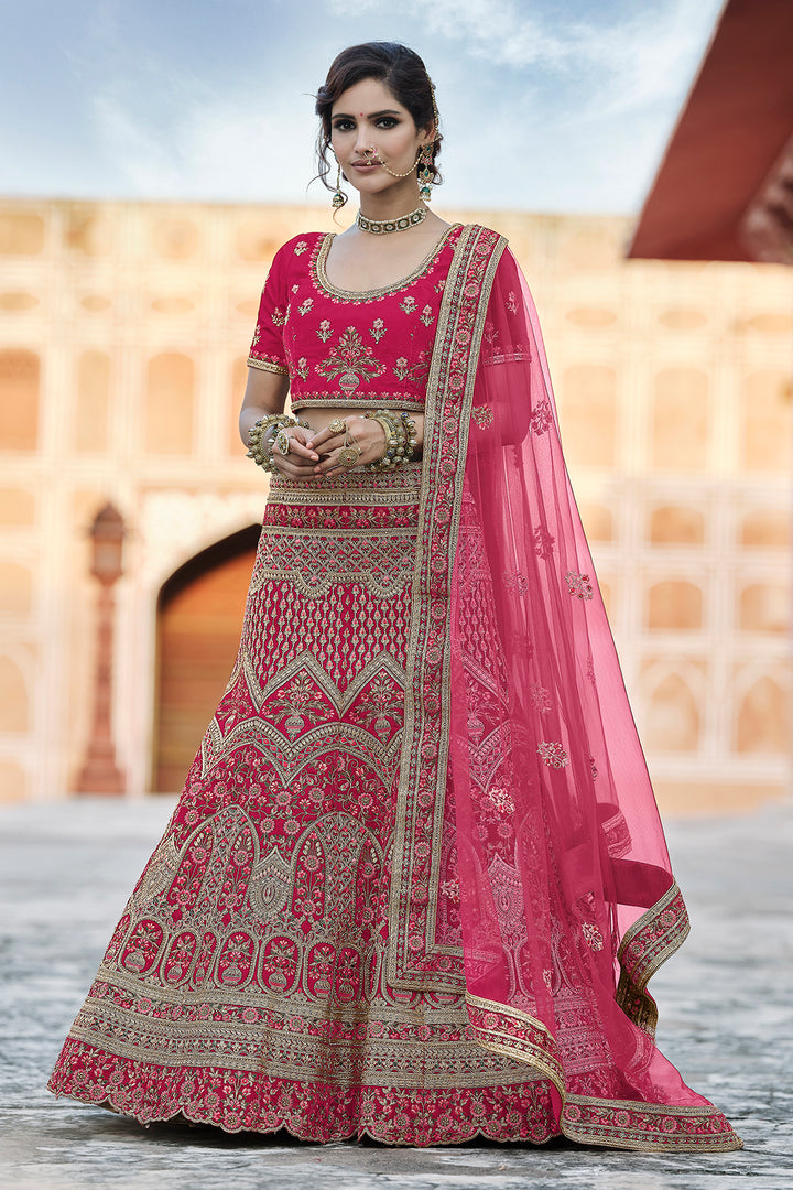 Semi Stitched Velvet Lehenga Choli Set | Bridal Wear Embroidered Lehenga