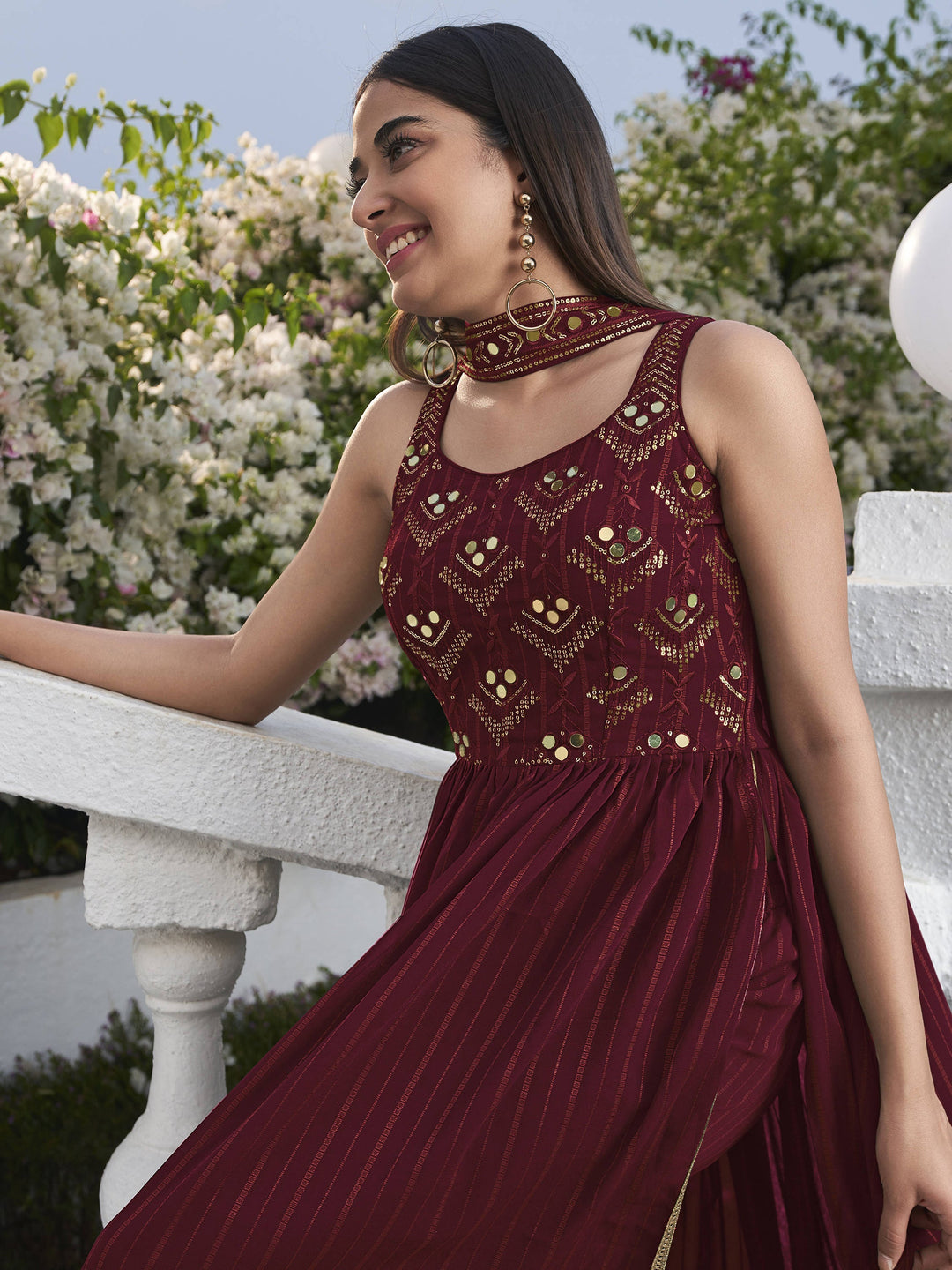 Magnific Maroon Embroidered Georgette Festival Wear Salwar Kameez